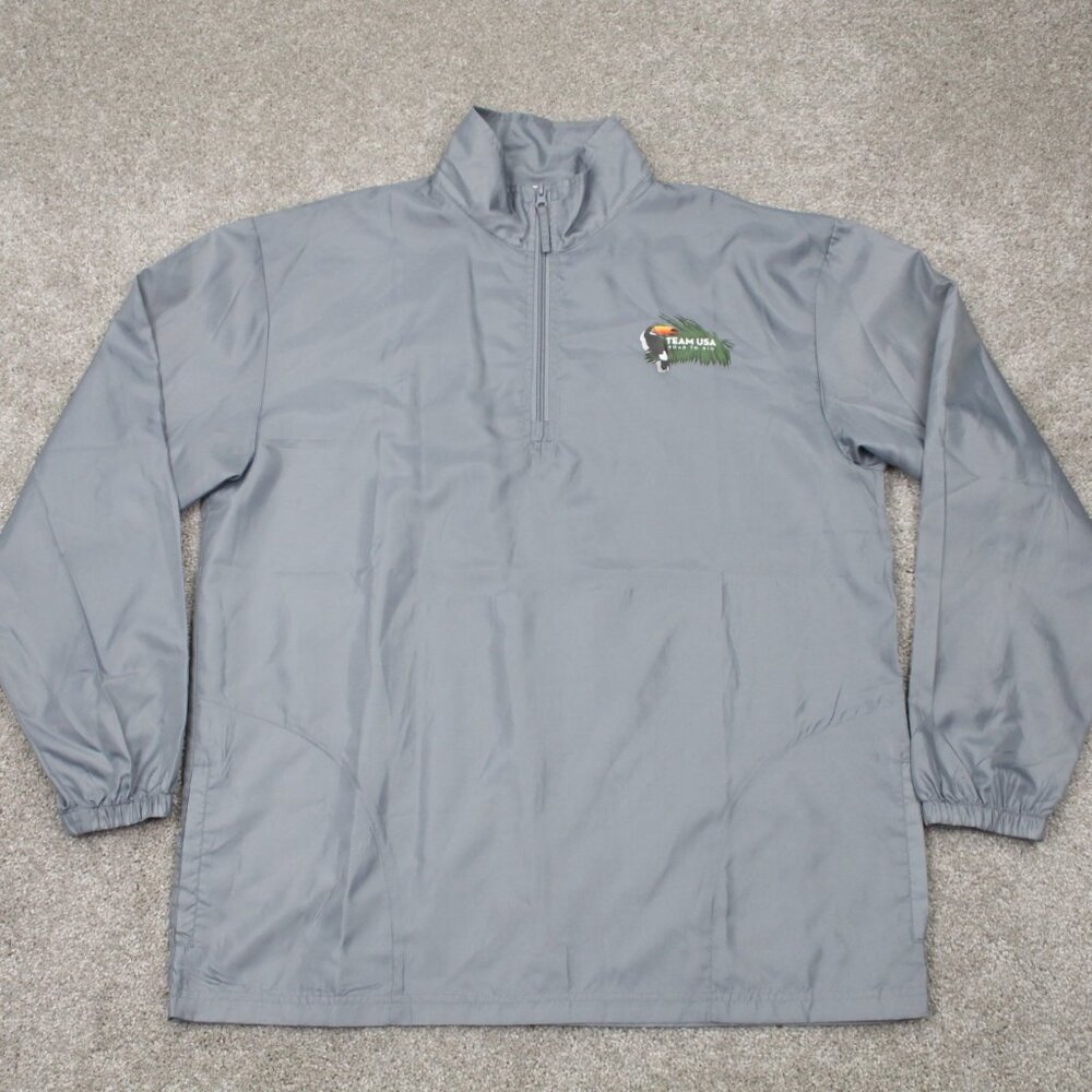 Team USA Windbreaker Jacket Men Large Gray 1/4 Zip Rio Olympics Logo Pullover